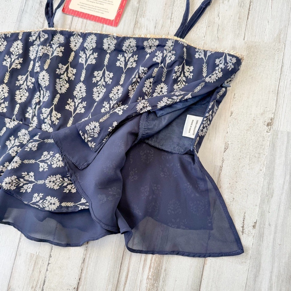 Ridhi Mehra x Indya Navy Blue Peplum Cami Top Metallic Floral Women's M NWT - Picture 7 of 16